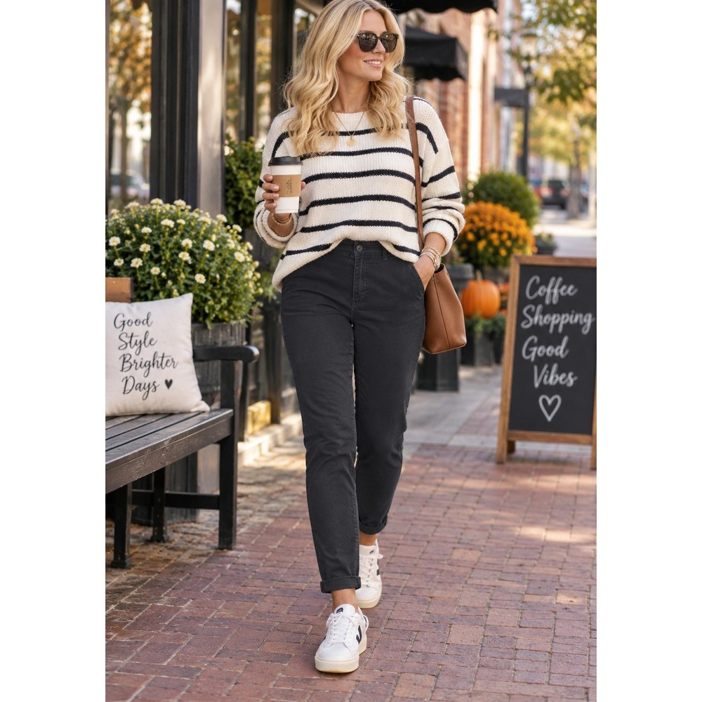 A New Day Womens Black Skinny Ankle Chino Pants Size 8 Stretch Mid Rise